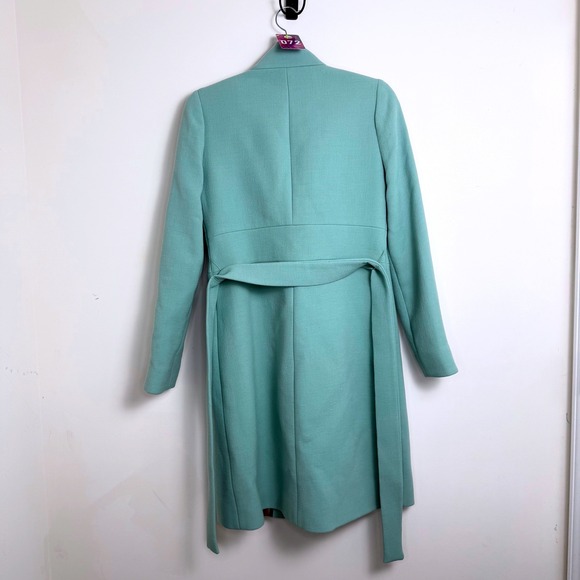 J.Crew Double Cloth Wool Blend Trench Coat Size 2 Aqua Teal Heavy Jacket - Picture 2 of 5